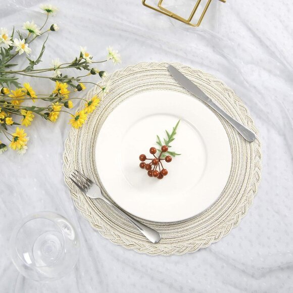 Round Placemats Set of 6 Boho Braided Bordered Placemats 15 inch for Dining Tabl - Picture 2 of 8